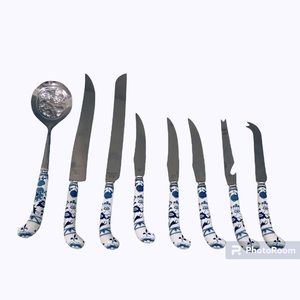 Vintage House of Prill England Cutlery Serving Set Porcelain Stainless Steel